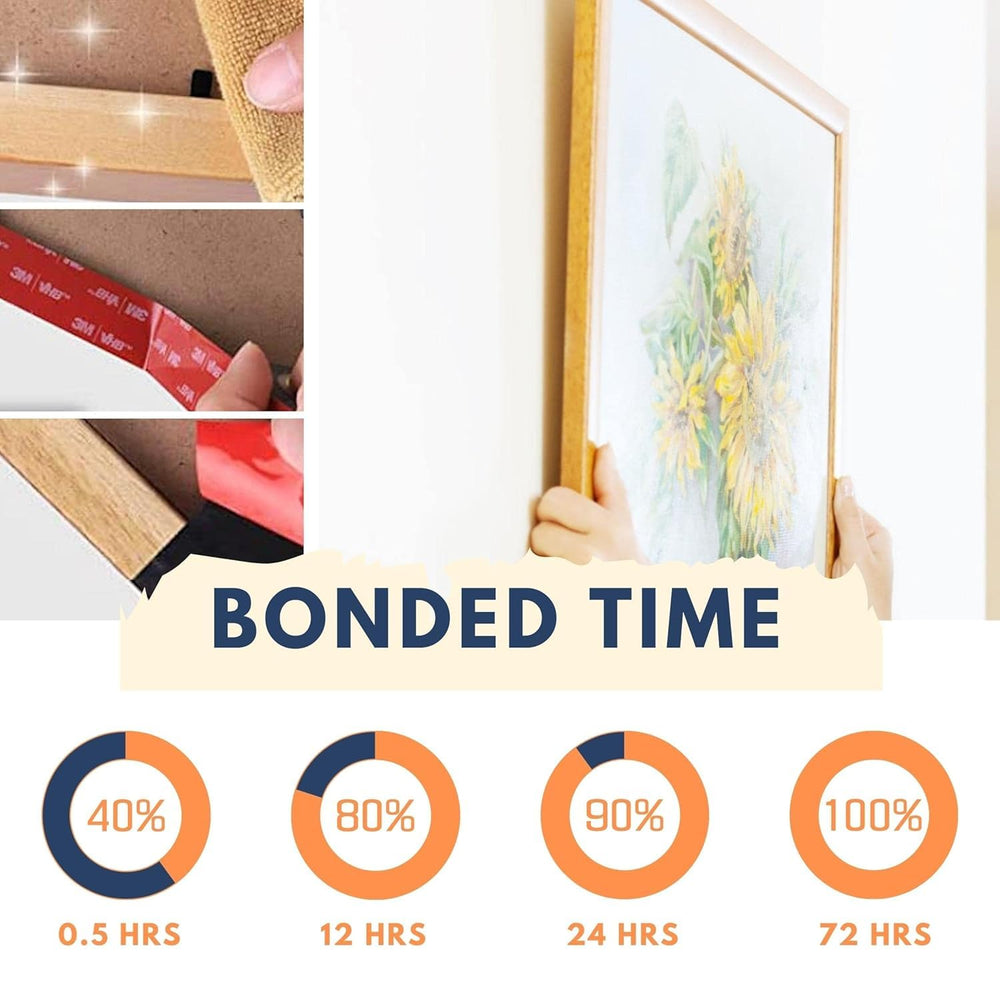 Bulina 3M 5925 tape allows quick, drill-free installations with clean results on framed decor.
