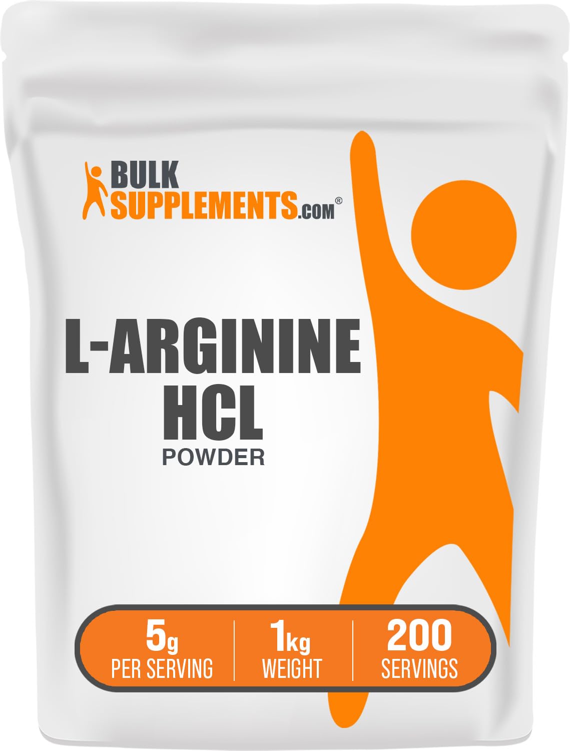 BulkSupplements L-Arginine HCl powder packaging showing gluten-free option
