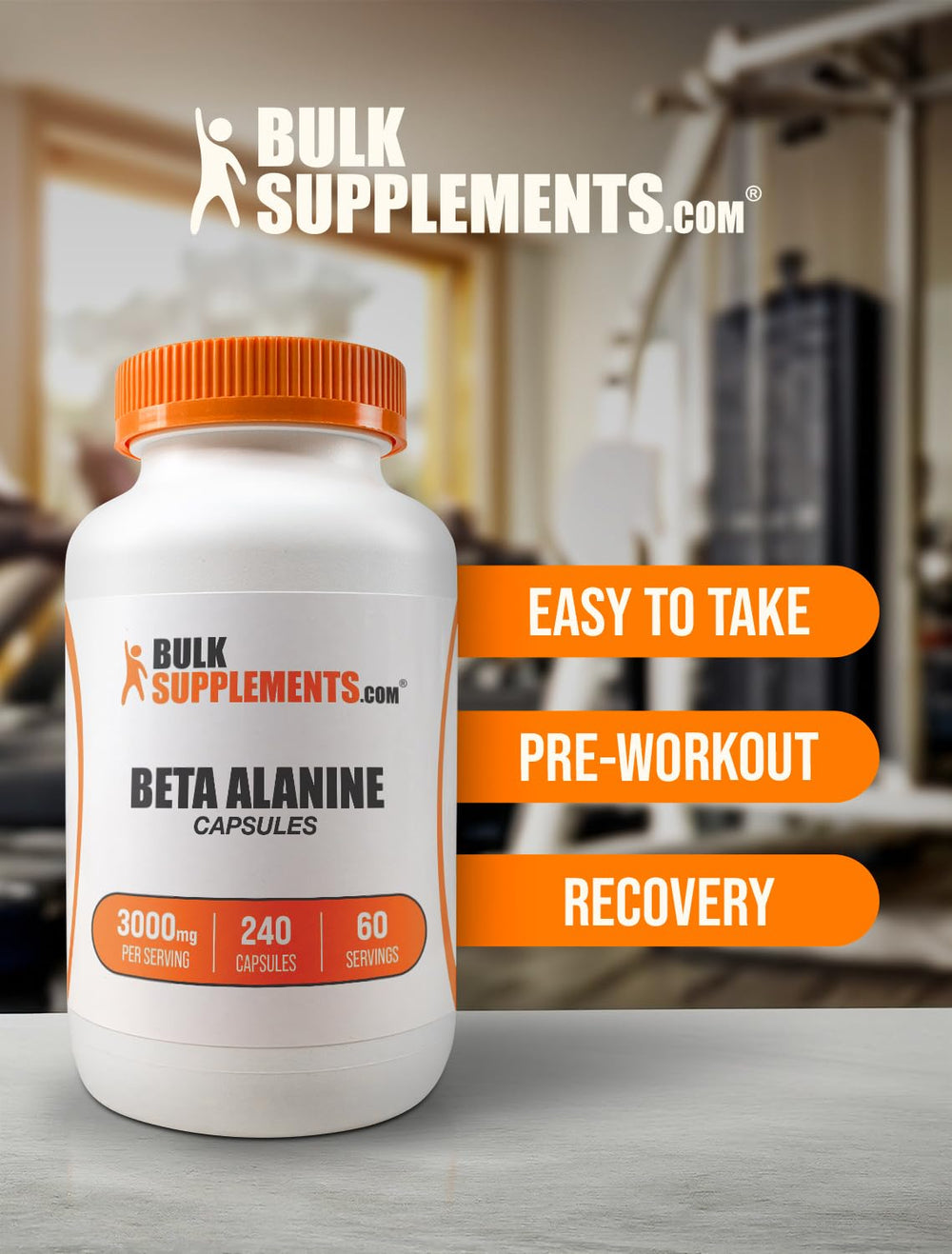 BulkSupplements Beta Alanine capsules label, quality-tested for consistency.