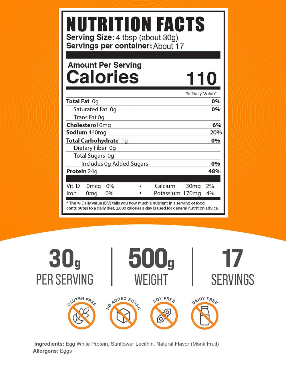 BulkSupplements Egg White Protein Powder scoop for easy measurement