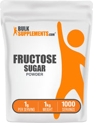 BulkSupplements Fructose powder bottle showing zero-calorie sweetness for baking and beverages.