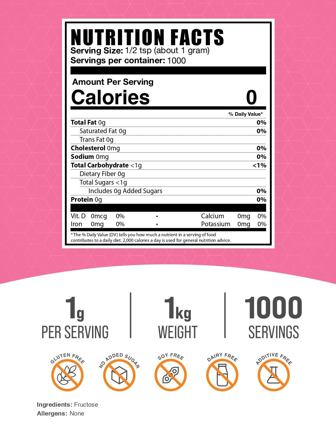 BulkSupplements Fructose powder being poured ideal for low-calorie cooking and desserts.