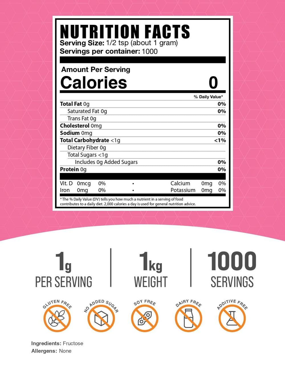 BulkSupplements Fructose powder being poured ideal for low-calorie cooking and desserts.