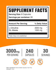 Close-up of BulkSupplements L-Citrulline Malate capsules showing convenient 2:1 ratio