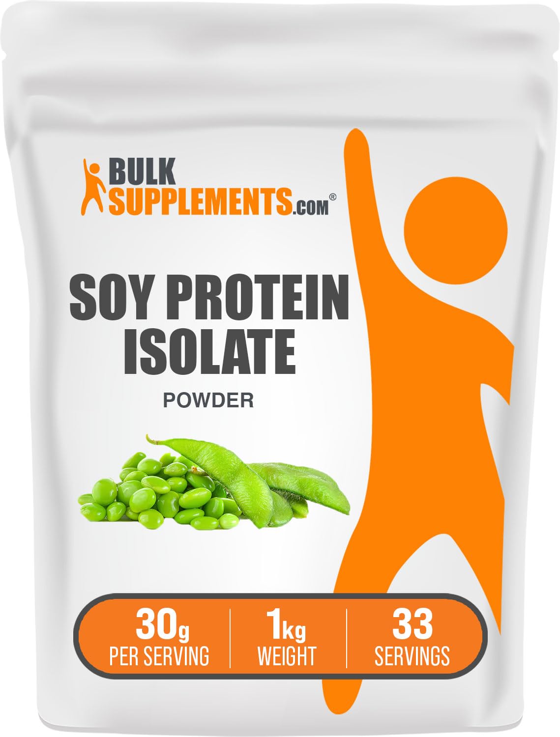 BulkSupplements Soy Protein Isolate bottle pour for convenient vegan protein after workouts.