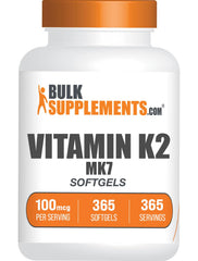 BulkSupplements vitamin K2 MK7 softgels bottle; daily bone and vascular support.
