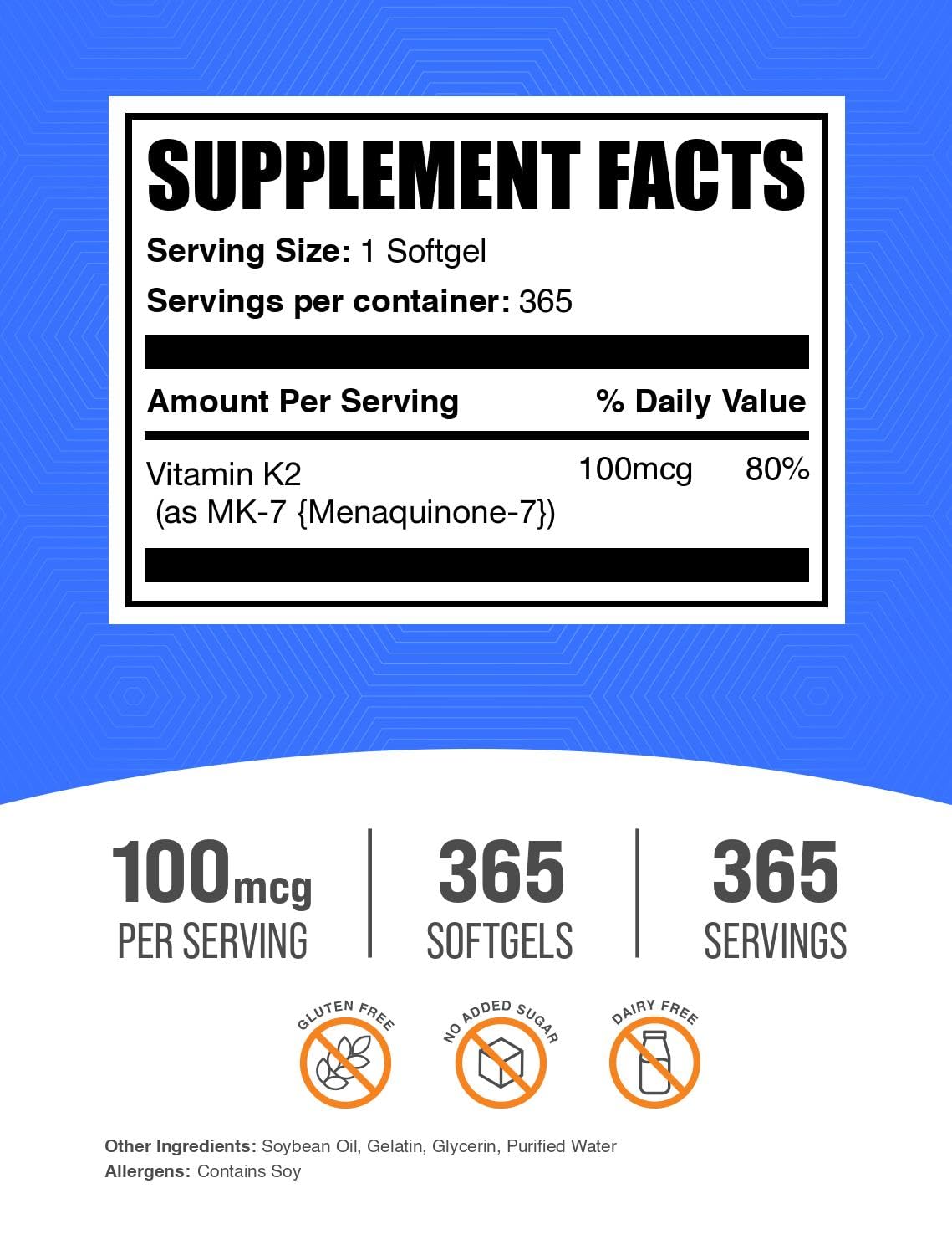 Close-up of BulkSupplements Vitamin K2 MK7 softgels; easy-to-swallow daily capsules.