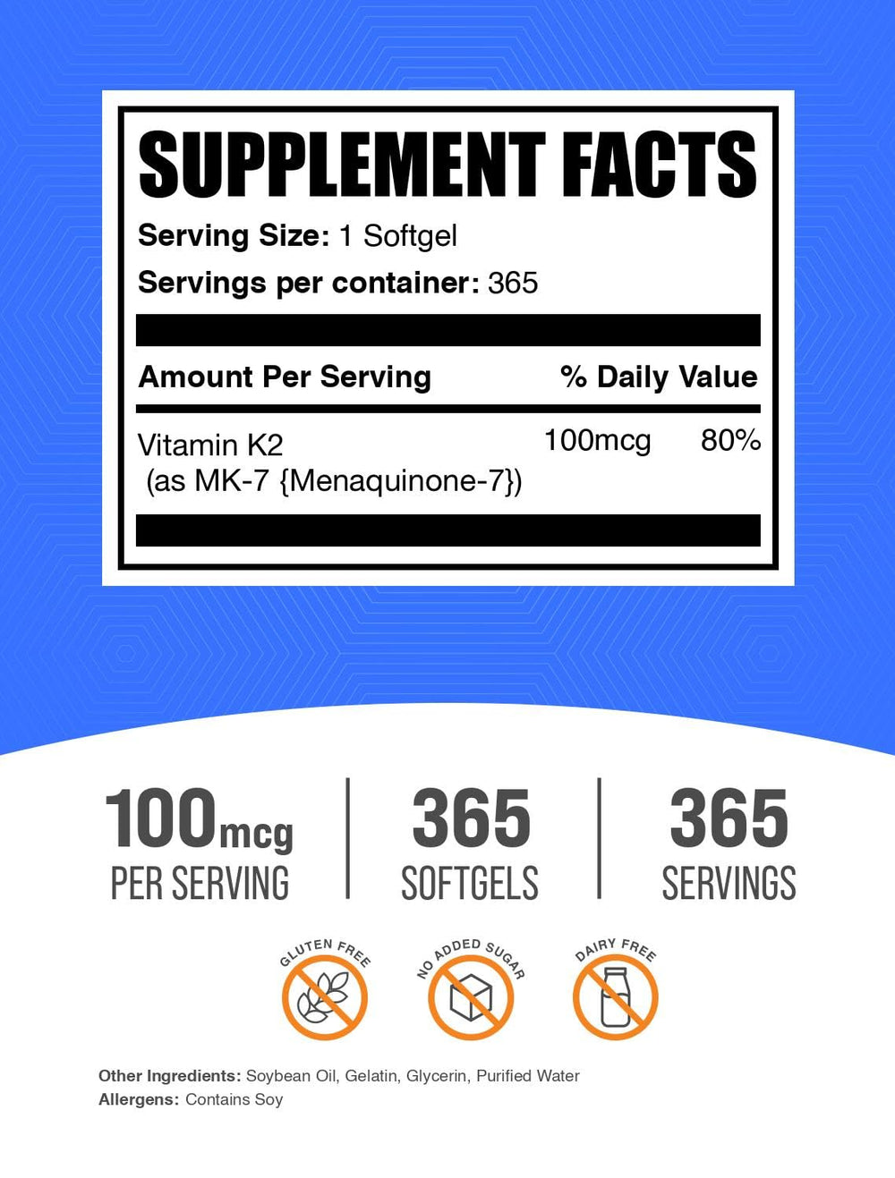 Close-up of BulkSupplements Vitamin K2 MK7 softgels; easy-to-swallow daily capsules.