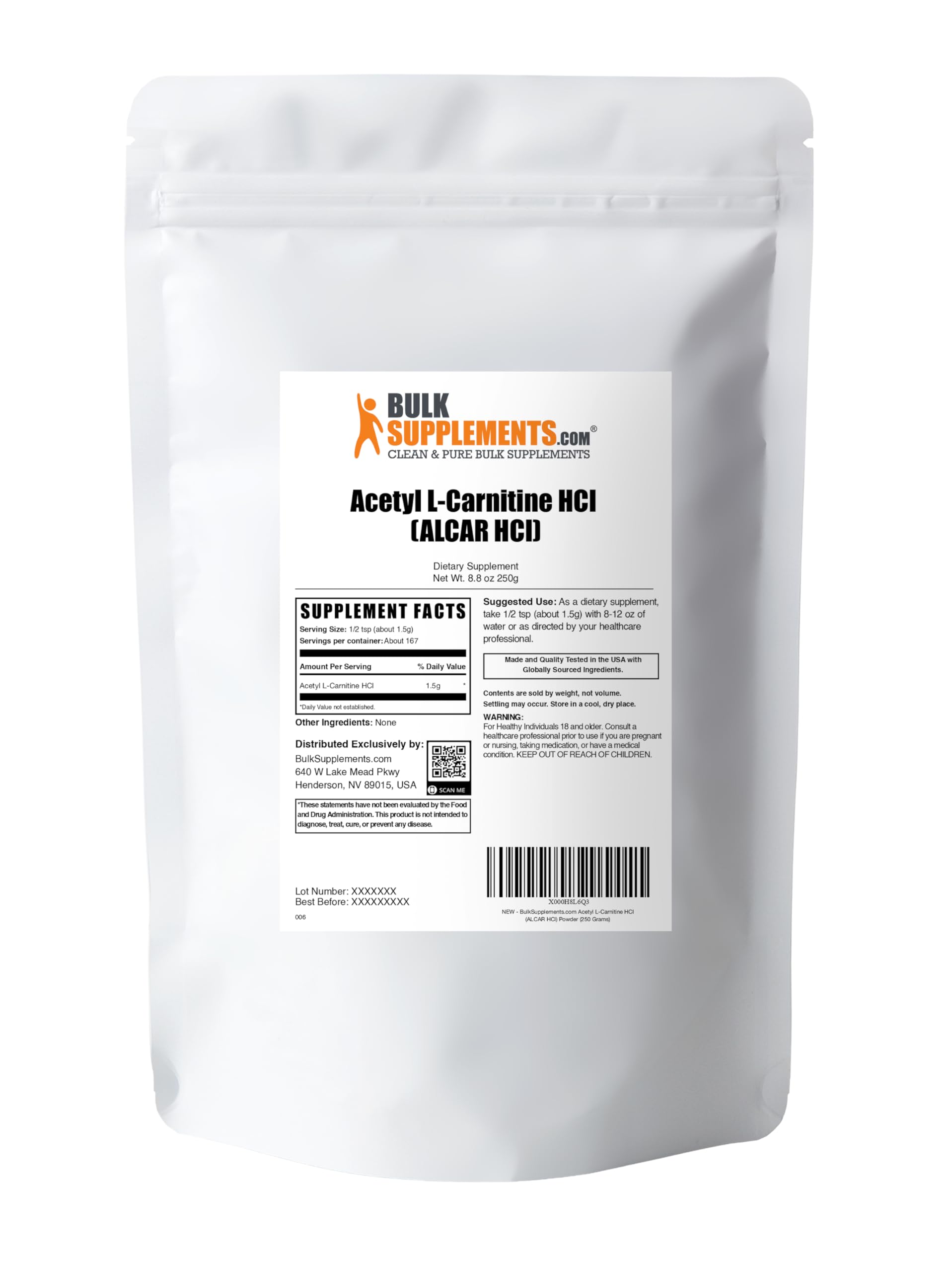 BulkSupplements Acetyl L-Carnitine powder third-party lab certificate, batch testing for transparency.