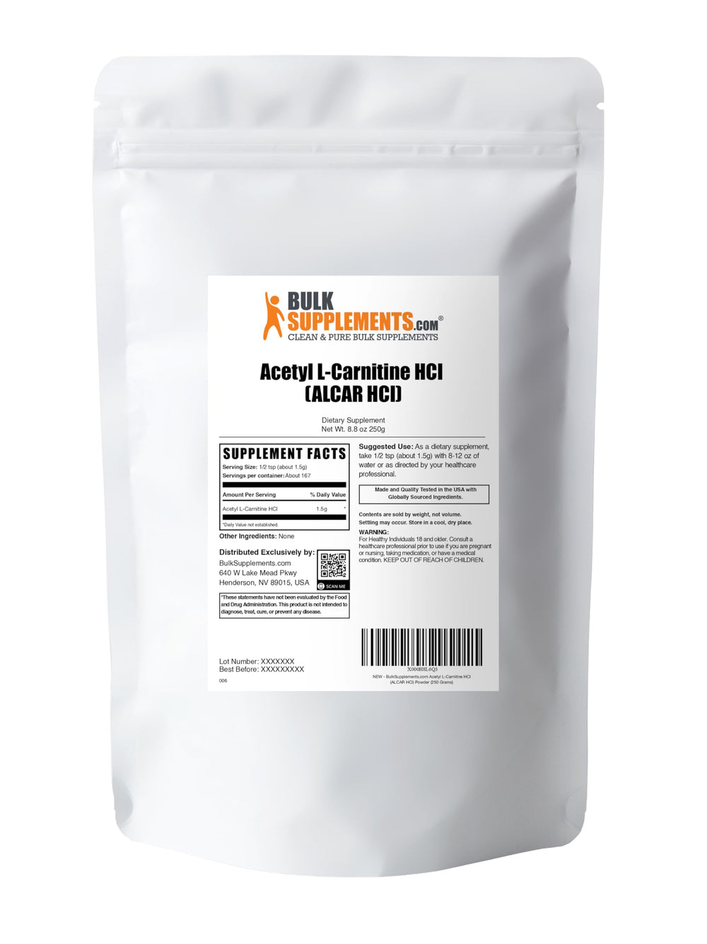 BulkSupplements Acetyl L-Carnitine powder third-party lab certificate, batch testing for transparency.