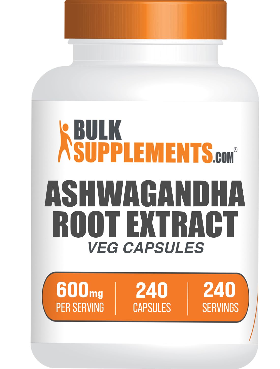 BulkSupplements Ashwagandha Root Extract capsules in bottle for daily focus and balance.