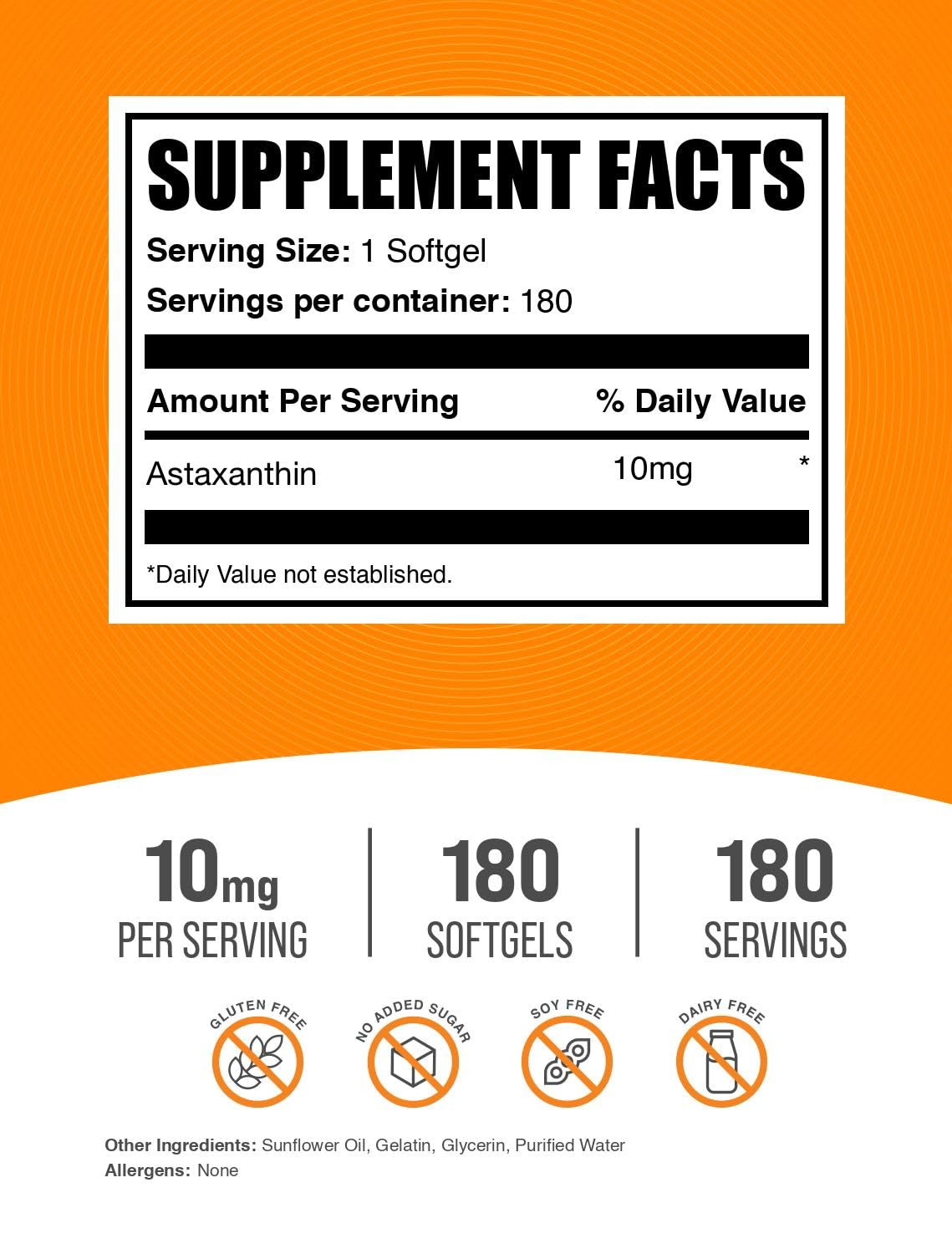 BulkSupplements Astaxanthin 12mg softgels being poured, convenient daily dose on the go.