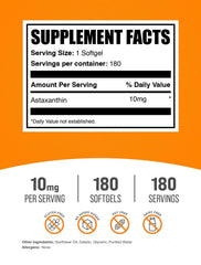 BulkSupplements Astaxanthin 12mg softgels being poured, convenient daily dose on the go.