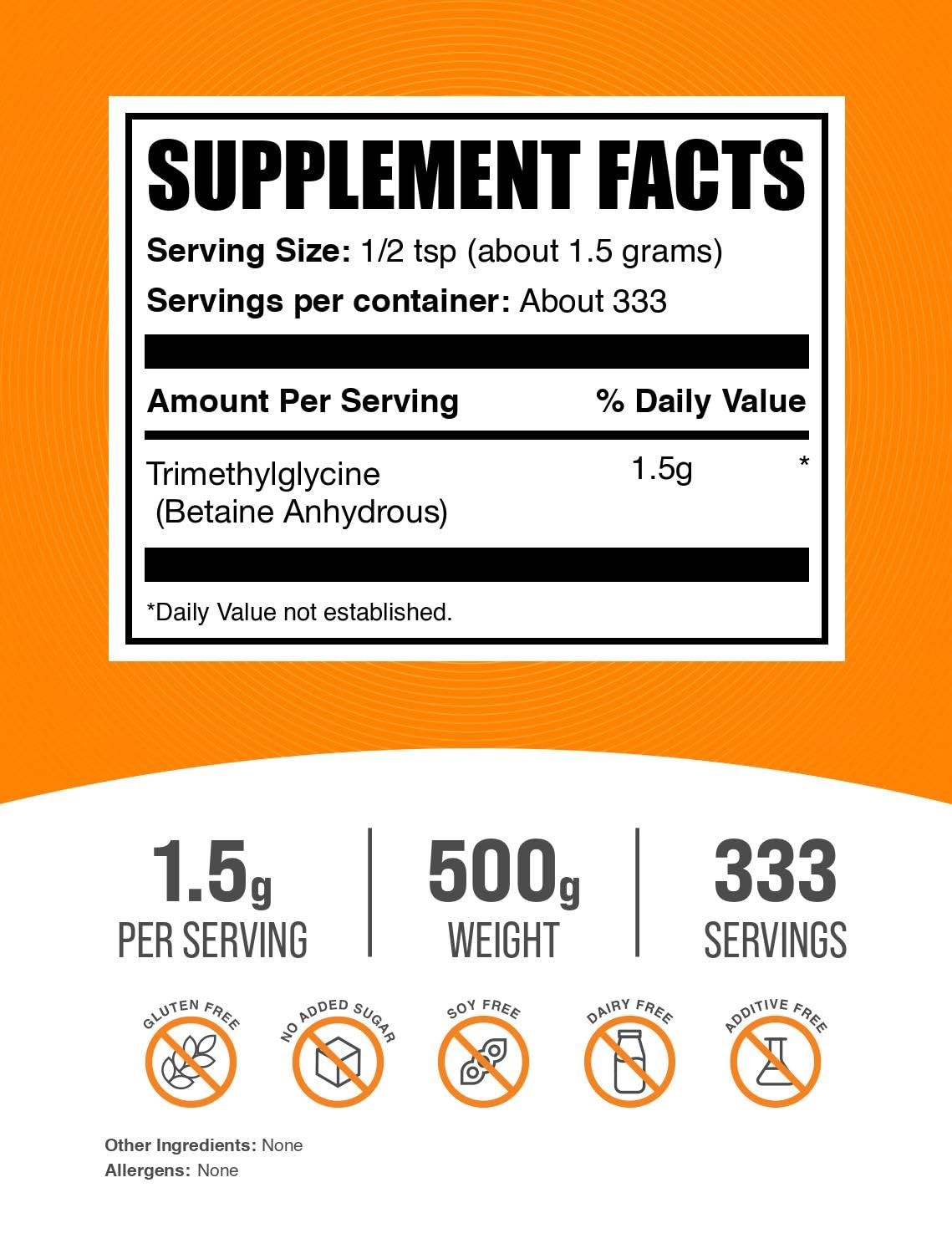 BulkSupplements Betaine Anhydrous powder with a measuring scoop for easy serving.