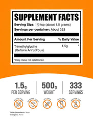 BulkSupplements Betaine Anhydrous powder with a measuring scoop for easy serving.