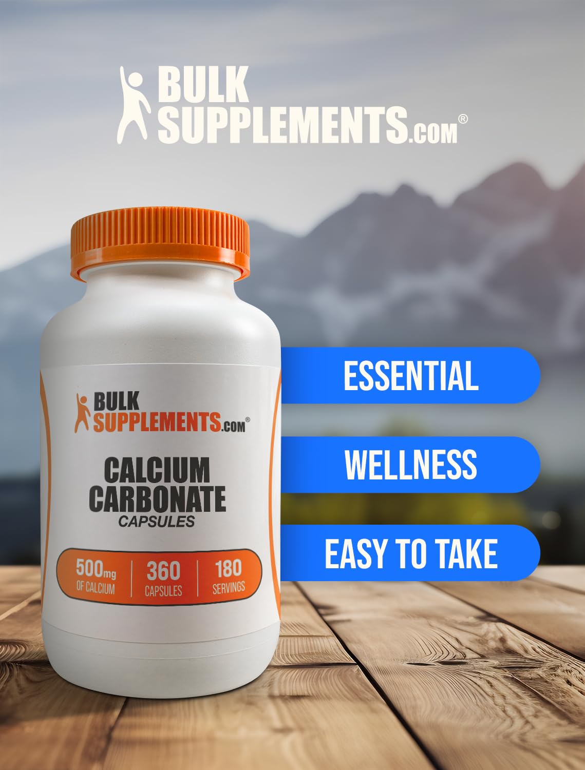BulkSupplements Calcium Carbonate Capsules gluten-free label indicating suitability for gluten-sensitive individuals.