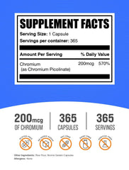 BulkSupplements chromium picolinate bottle back label shows dosage details