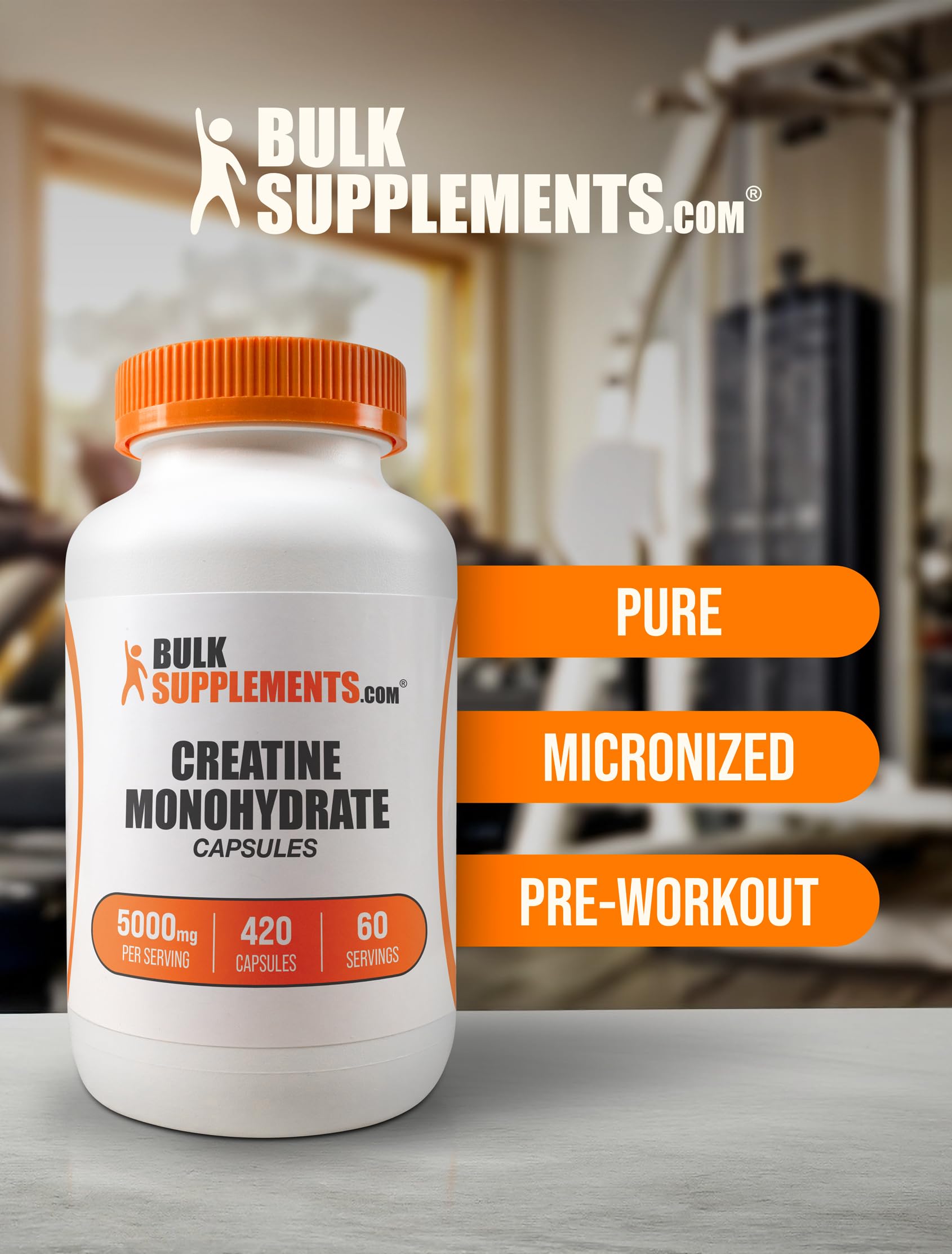 BulkSupplements Creatine Monohydrate capsules poured into a shaker for easy use