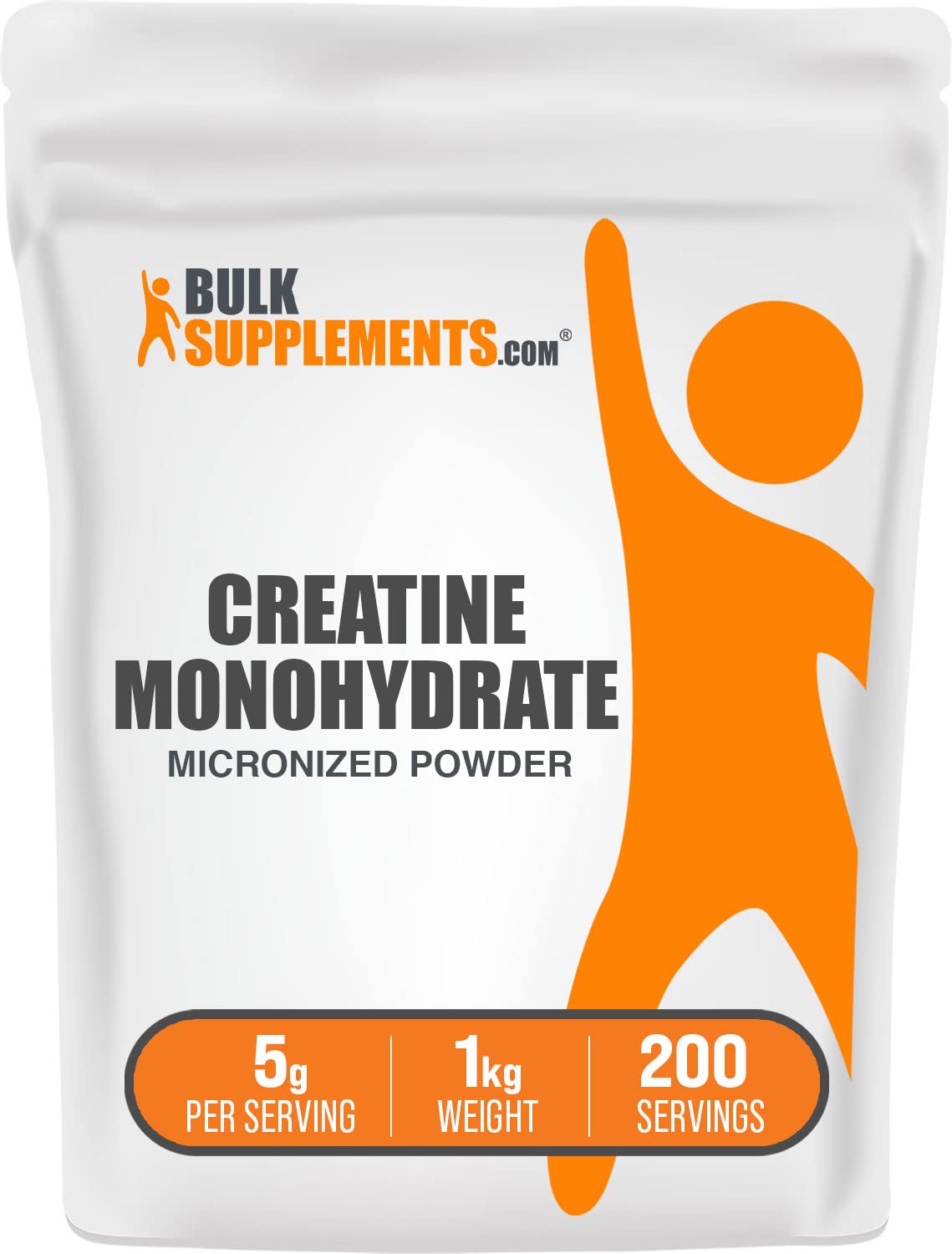 BulkSupplements creatine monohydrate powder packaging, pure and gluten-free for daily training.