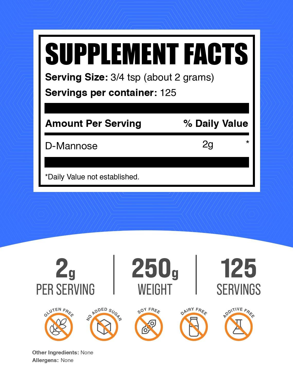BulkSupplements D-Mannose powder with scoop for precise daily servings.