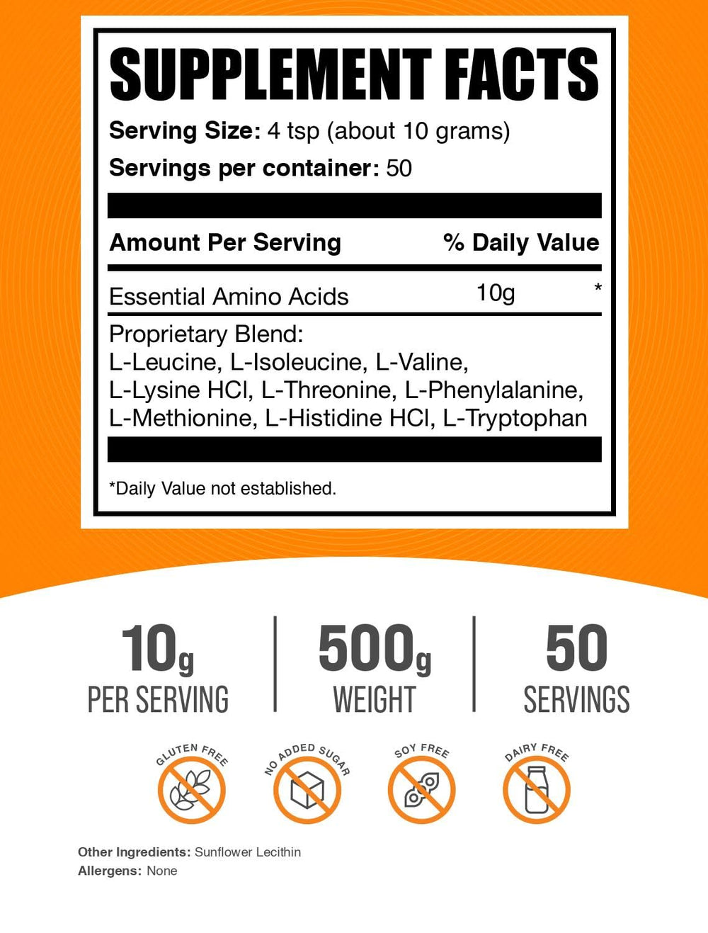 BulkSupplements EAA powder scoop shown for precise 10 g servings in your routine