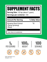 BulkSupplements Ginseng Root Extract Powder jar open for easy measuring.
