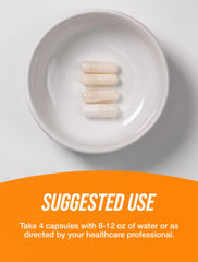 BulkSupplements Glycine Capsules bottle cap with four-capsule serving shown