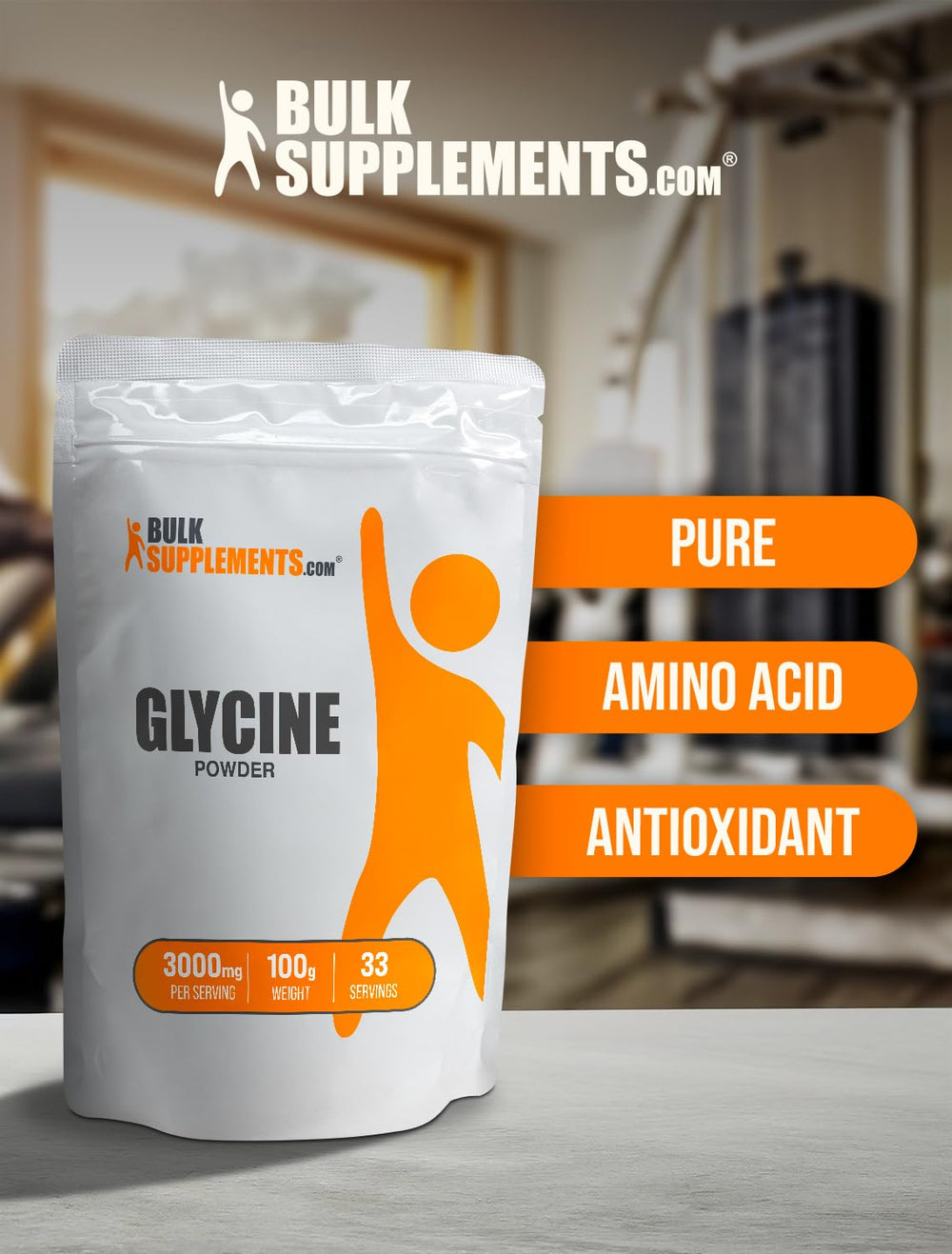 Glass of water with BulkSupplements Glycine powder dissolving.