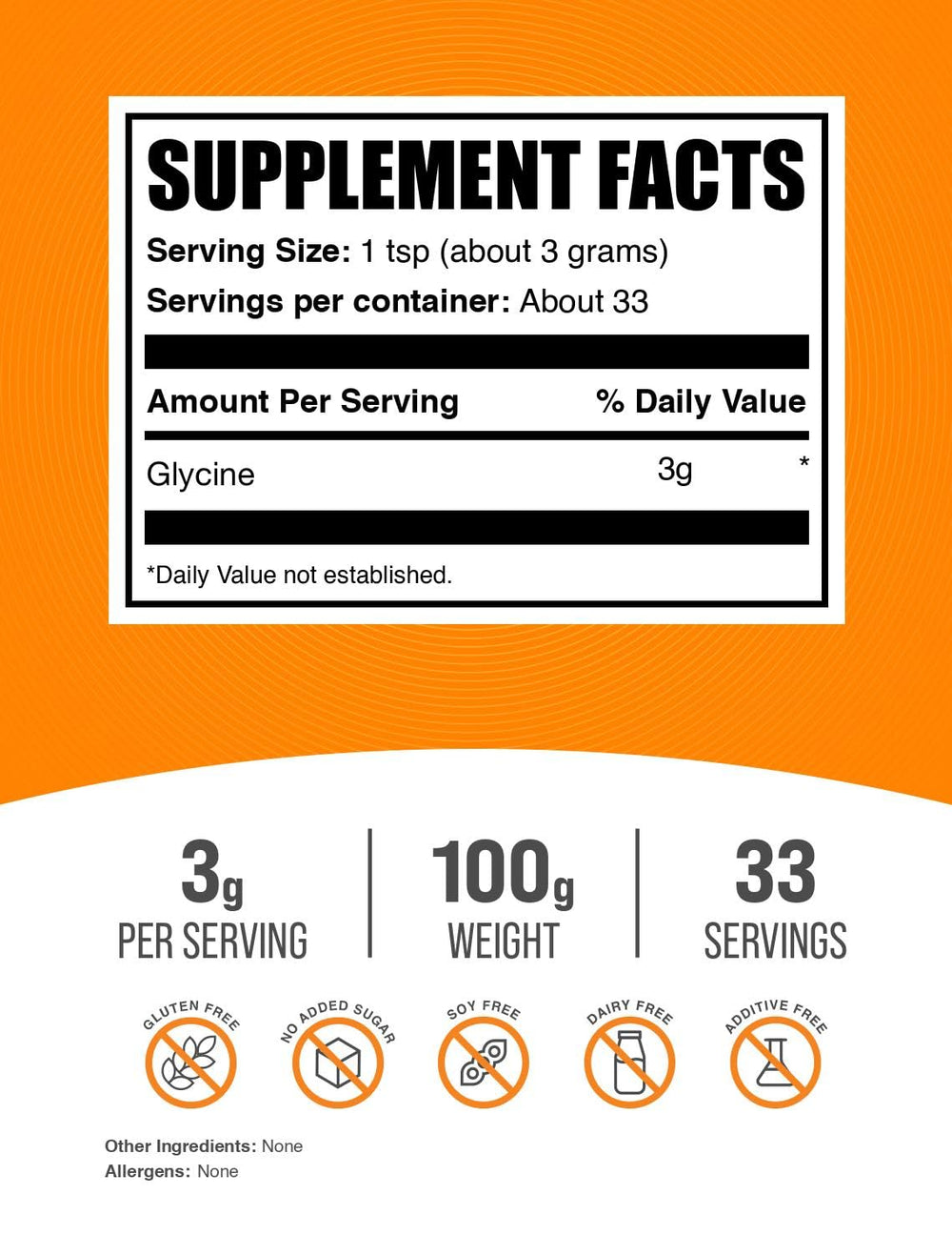 BulkSupplements Glycine powder scoop ready to blend into drinks.