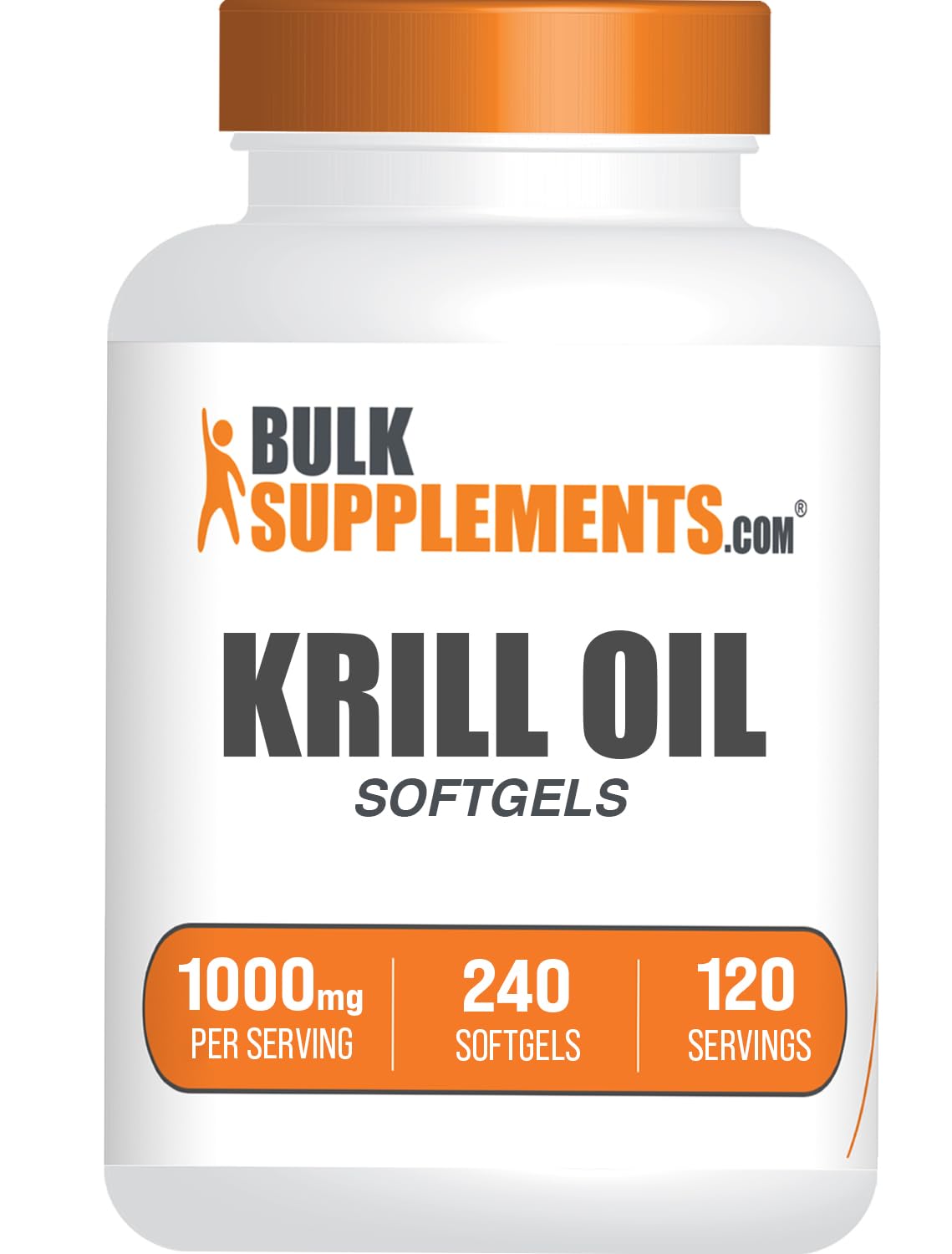 BulkSupplements Krill Oil 1000mg softgels bottle front, gluten-free omega-3 source