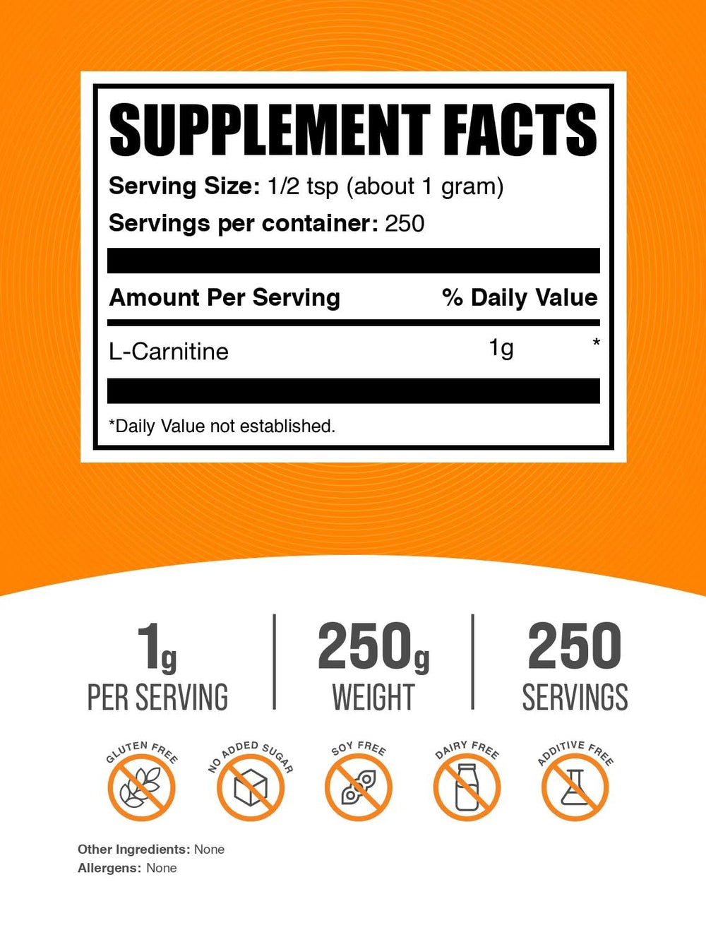 BulkSupplements L-Carnitine powder scoop – precise serving for daily use.