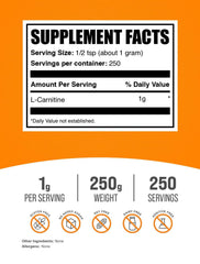 BulkSupplements L-Carnitine powder scoop – precise serving for daily use.
