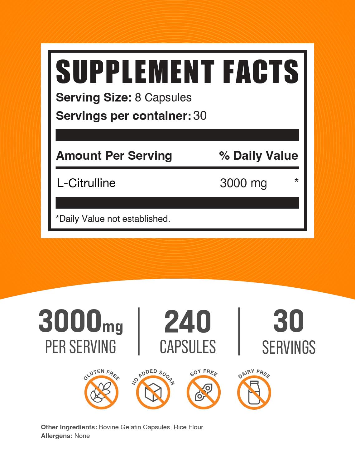 BulkSupplements L-Citrulline 3000mg label close-up highlighting dosage