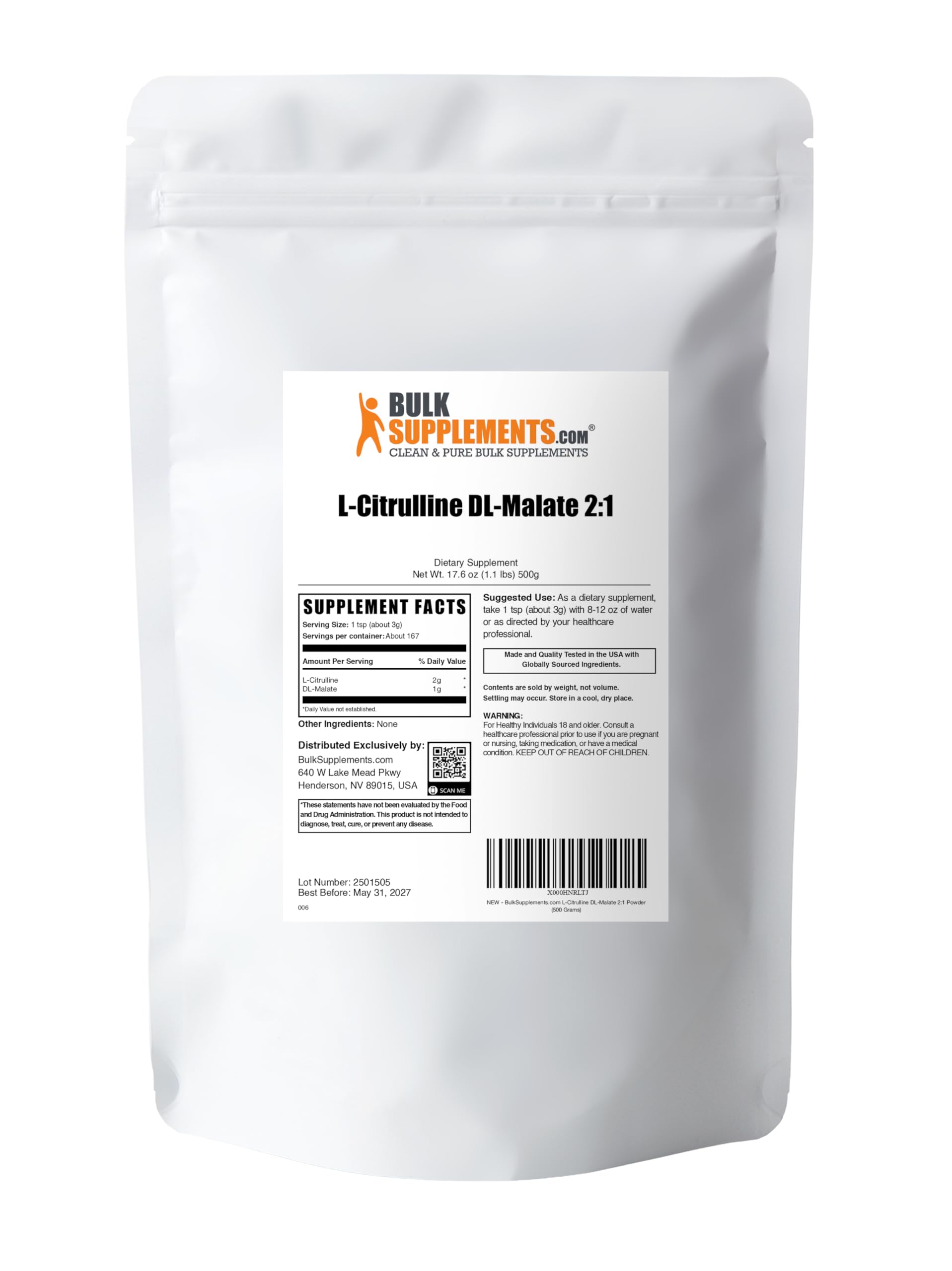 BulkSupplements L-Citrulline Malate 2:1 shake ready to sip after training