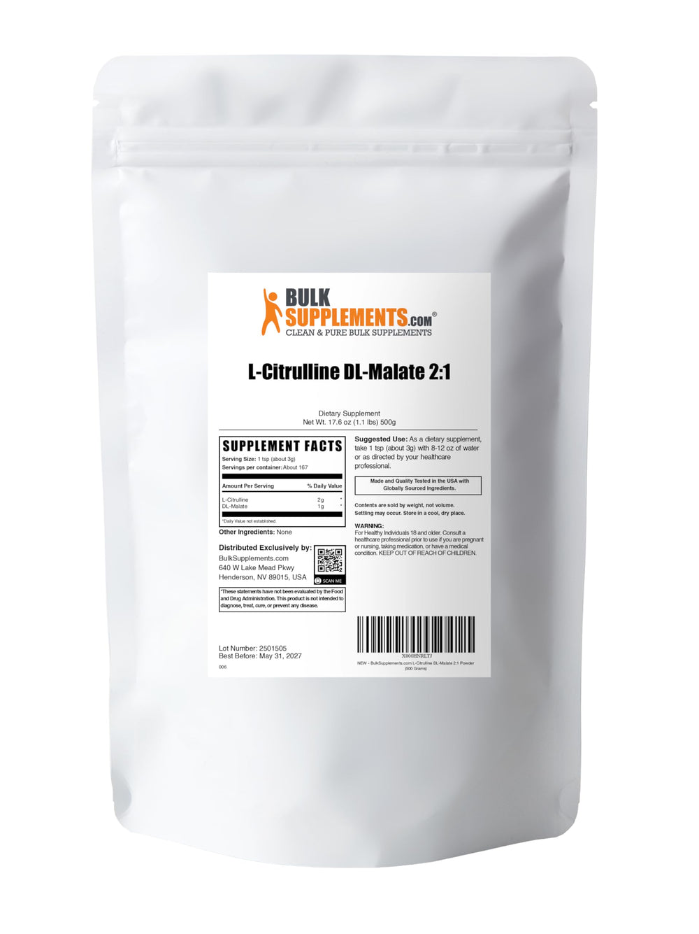 BulkSupplements L-Citrulline Malate 2:1 shake ready to sip after training