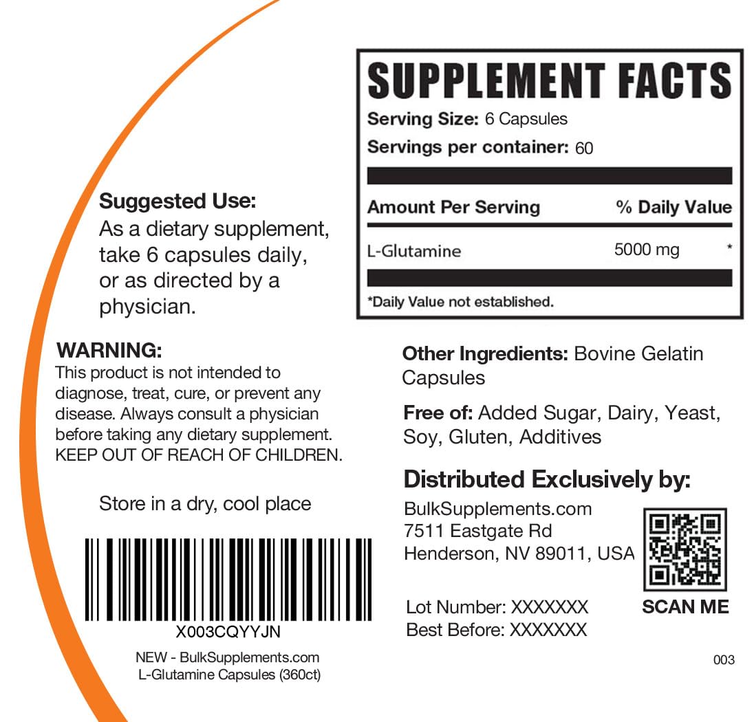 BulkSupplements L-Glutamine packaging on store shelf