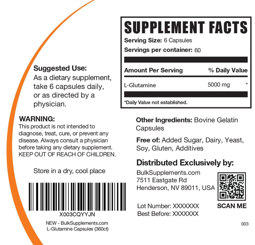BulkSupplements L-Glutamine packaging on store shelf