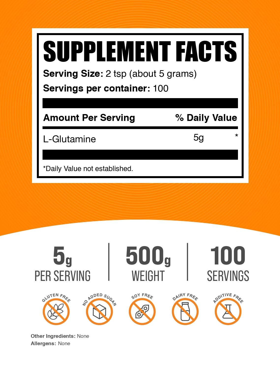 BulkSupplements L-Glutamine powder, unflavored, blends easily with shakes