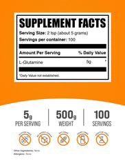 BulkSupplements L-Glutamine powder, unflavored, blends easily with shakes