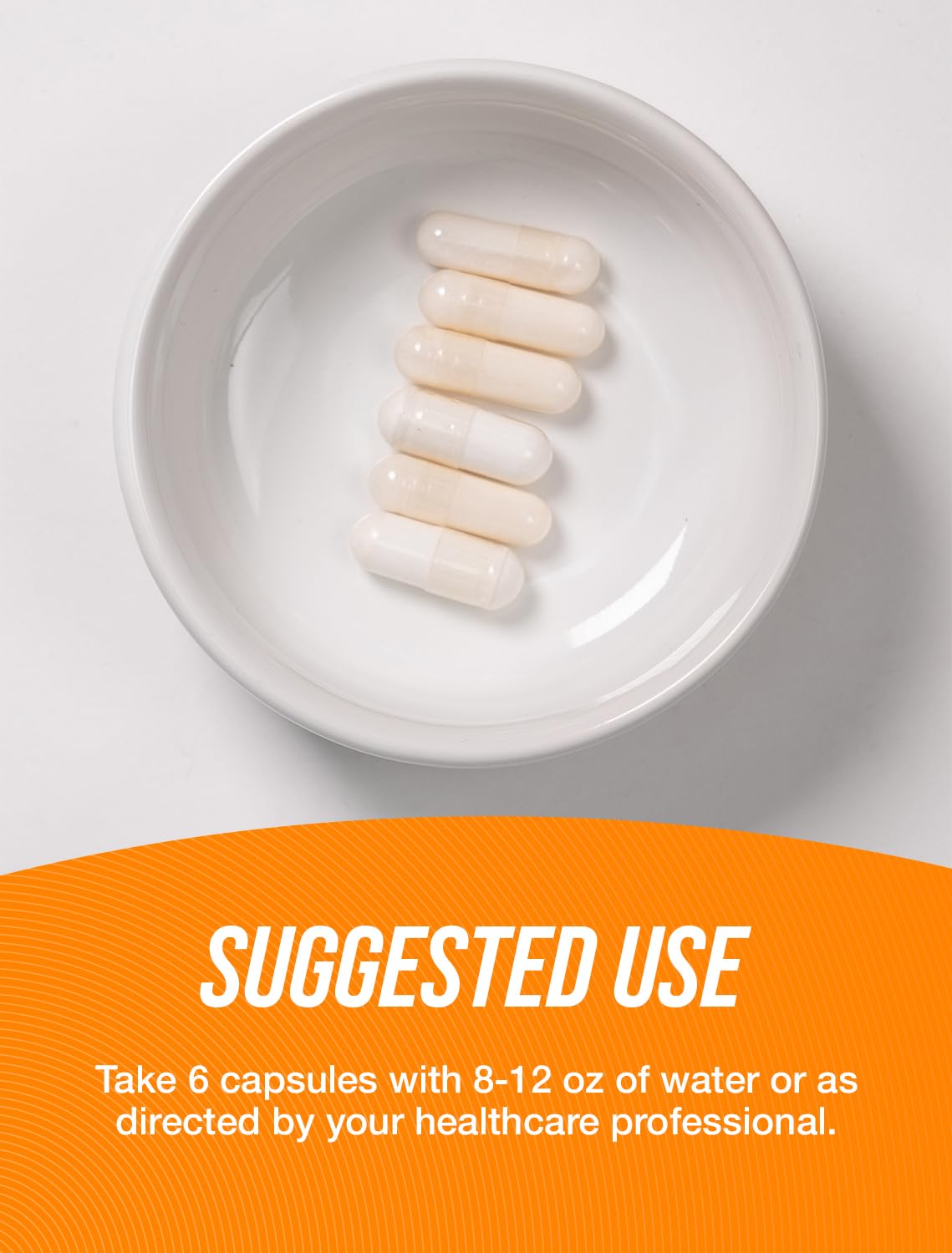 Six capsules per serving shown to illustrate on-the-go option
