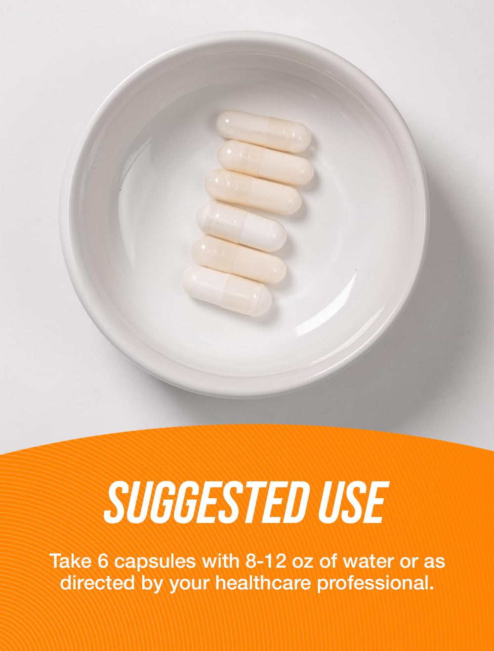 Six capsules per serving shown to illustrate on-the-go option