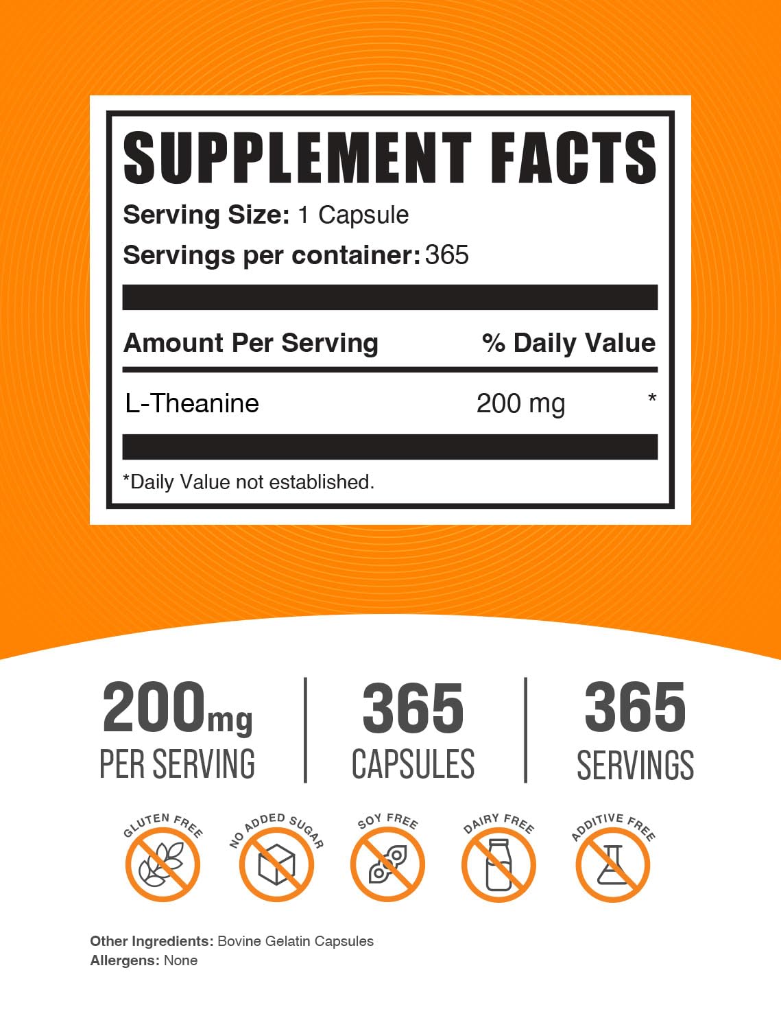 BulkSupplements L-Theanine capsules closeup showing 200mg servings