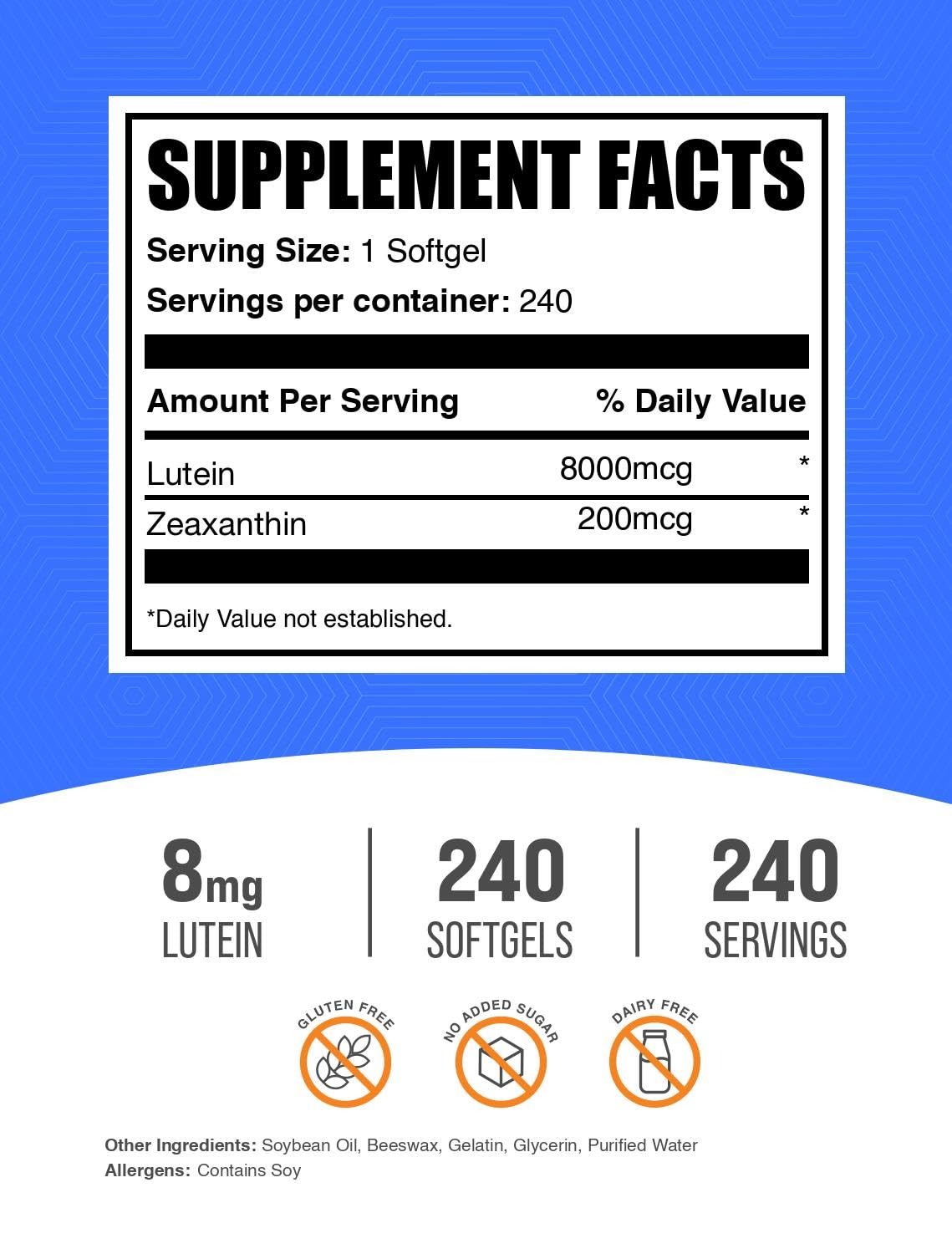 BulkSupplements Lutein with Zeaxanthin softgels pour highlights easy daily intake