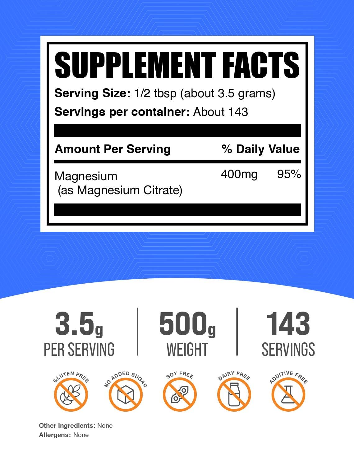 BulkSupplements Magnesium Citrate Powder with measuring spoon for precise serving.