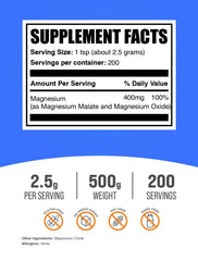 BulkSupplements Magnesium Malate powder scoop highlights convenient measured servings.