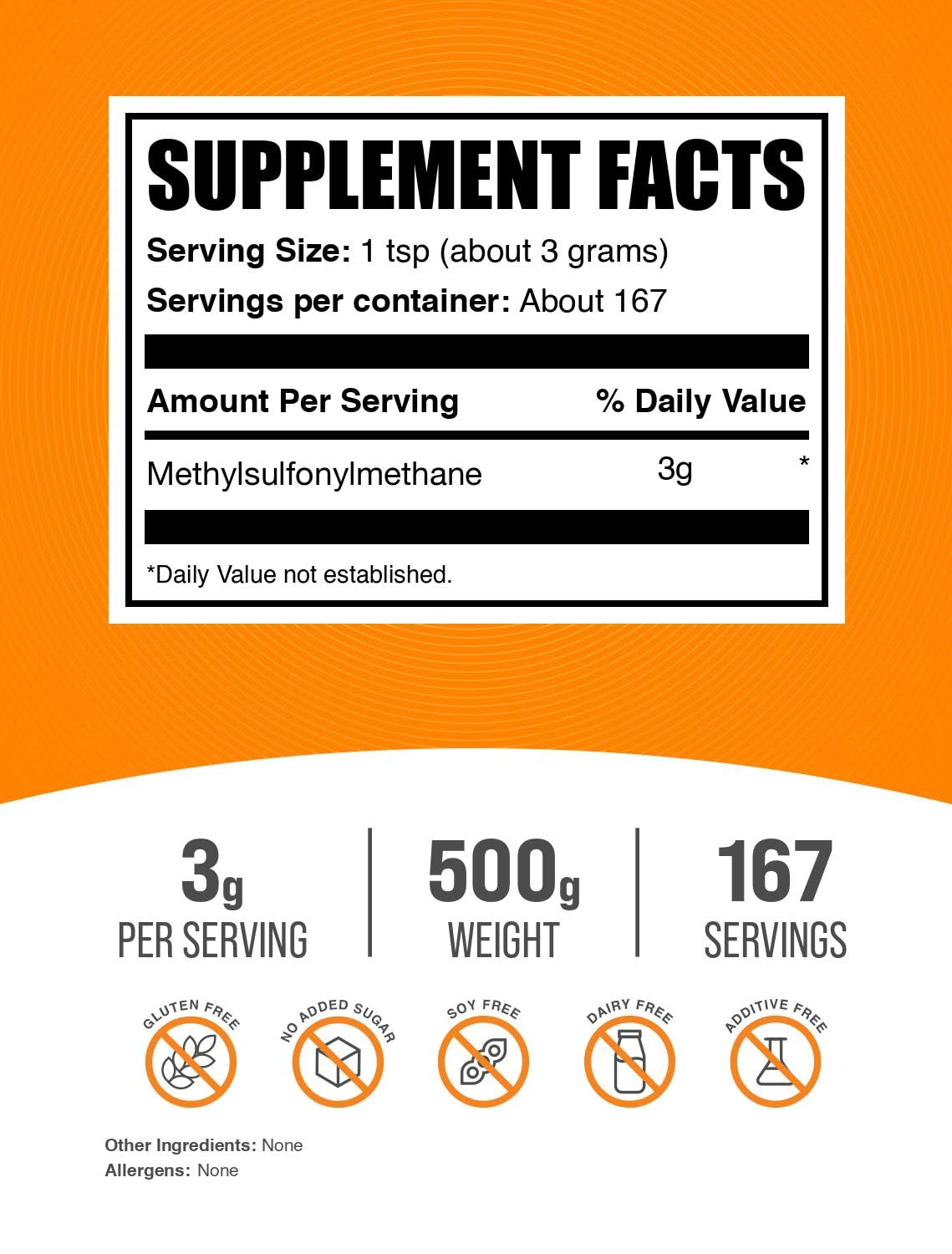 BulkSupplements MSM powder unflavored blends easily into shakes or water