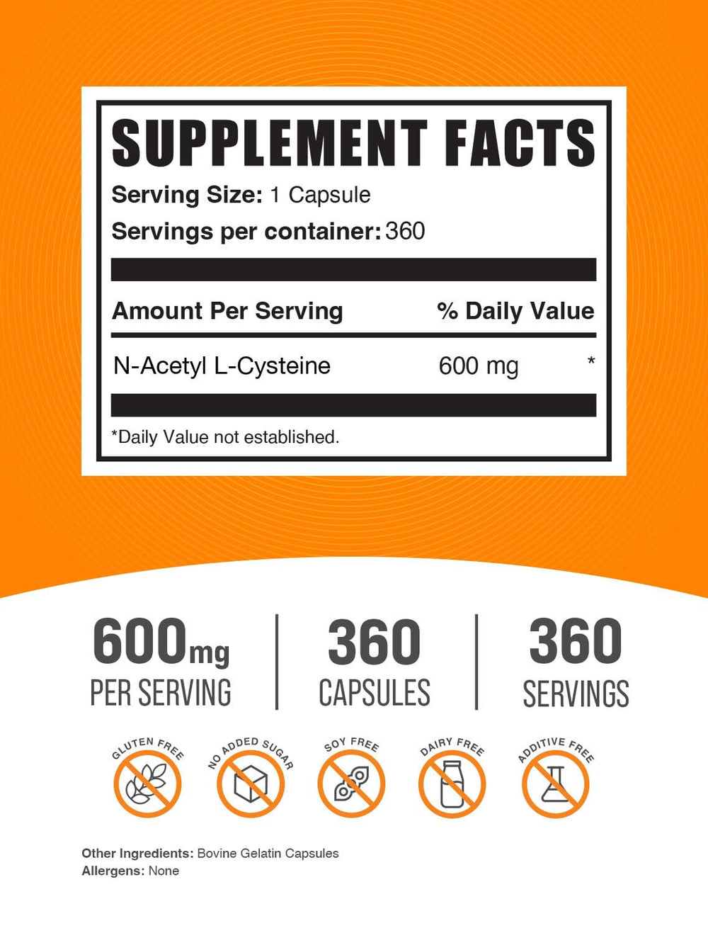 Closeup of BulkSupplements NAC capsules showing 600 mg dose