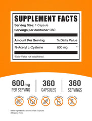 Closeup of BulkSupplements NAC capsules showing 600 mg dose