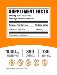 BulkSupplements NAC 1000mg capsules bottle side label showing gluten free