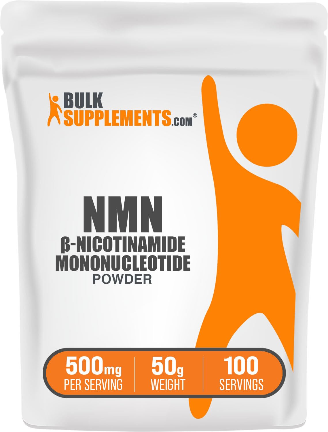 BulkSupplements NMN powder container highlighting pure NMN for energy and cellular support.